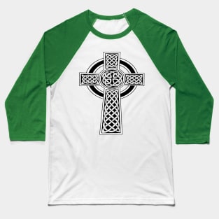 St Patrick's Day Celtic Cross Black and White Baseball T-Shirt